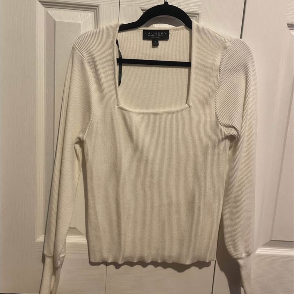 White Square Neck Sweater